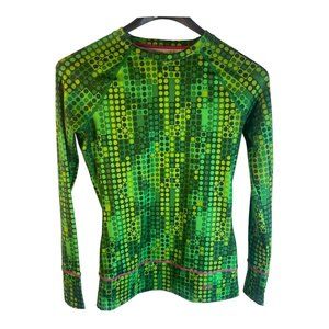 Small Kids UNDER ARMOUR COLD GEAR Active Shirt Green Geometric Print Pullover